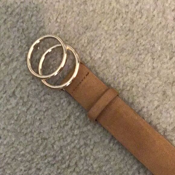 Double Ring Buckle Reversible Belt Brown Tan Faux Suede Leather Adjustable Large main image 7